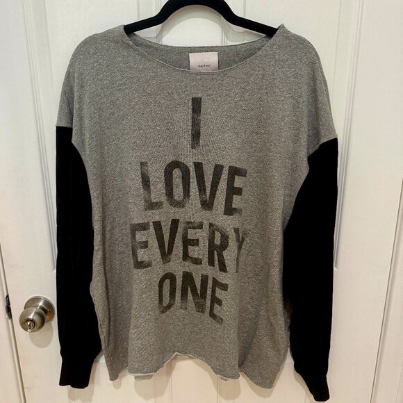 CINQ A SEPT I LOVE EVERYONE VELOUR SLEEVES SWEATSHIRT GRAY AND BLACK M - Picture 1 of 6